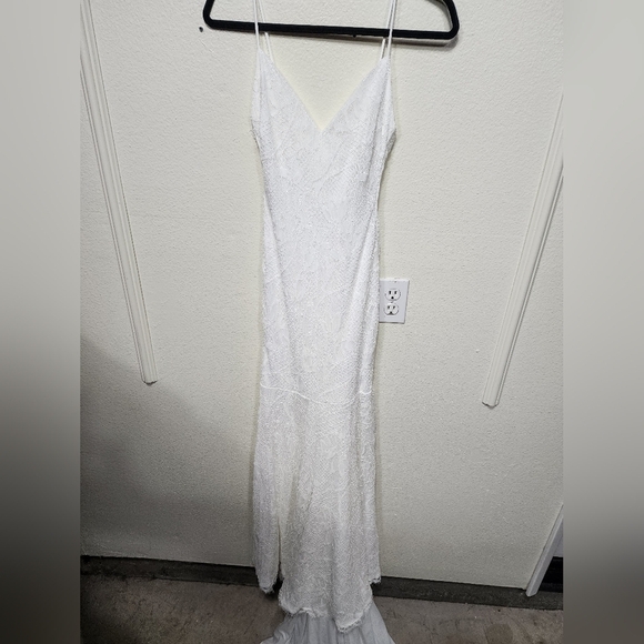 Lulu's Flawless Extravagance White Lace Trumpet Hem Maxi Dress Wedding Bride - Picture 6 of 12